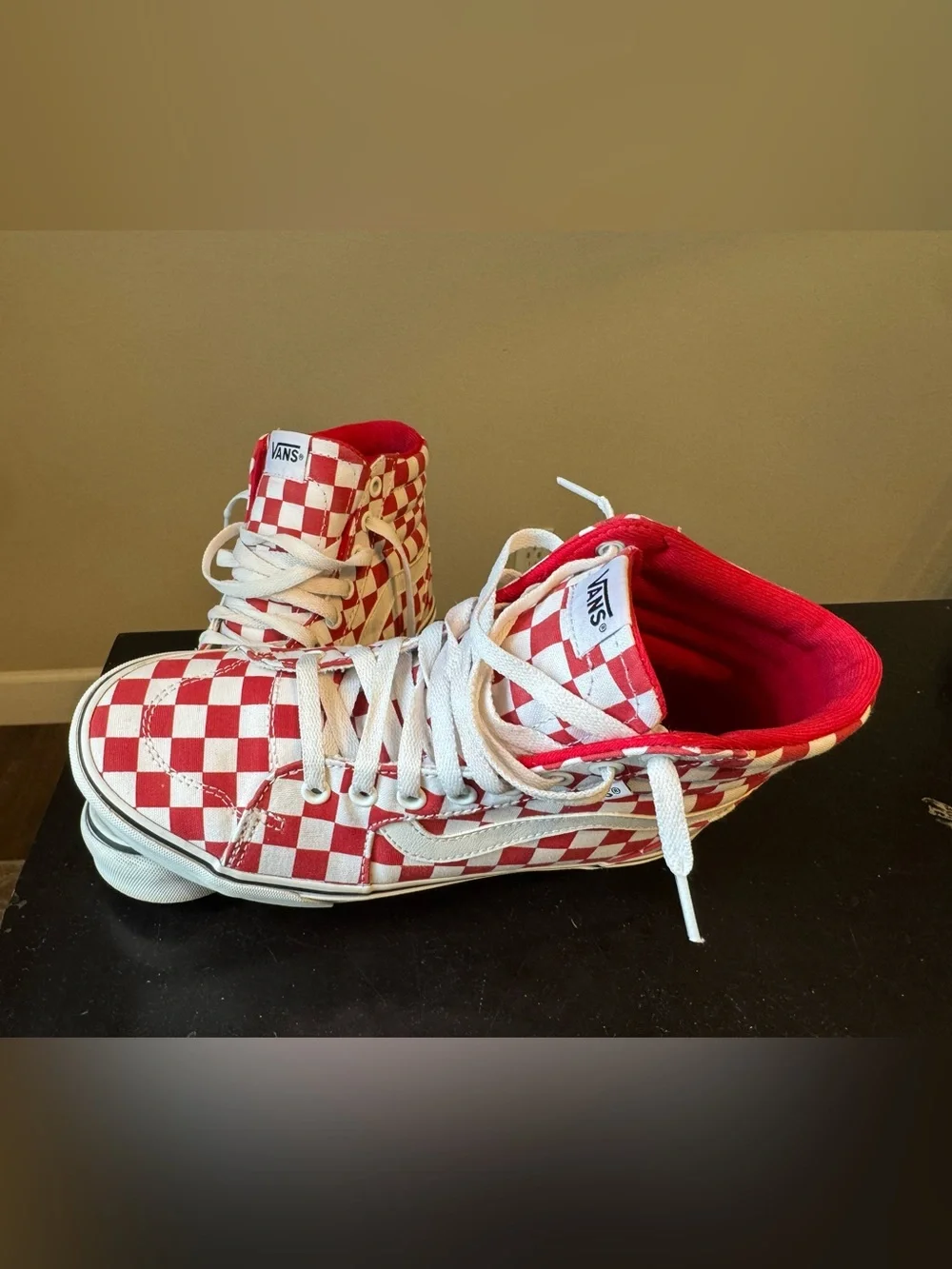 Vans Sk8-Hi Red/White Checkerboard High Top Sneakers – Women’s Size 8
